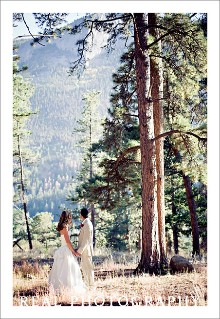 bride and groom wedding portrait mountains estes park outside