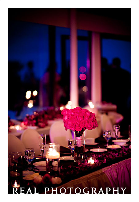 wedding reception at night pink uplighting